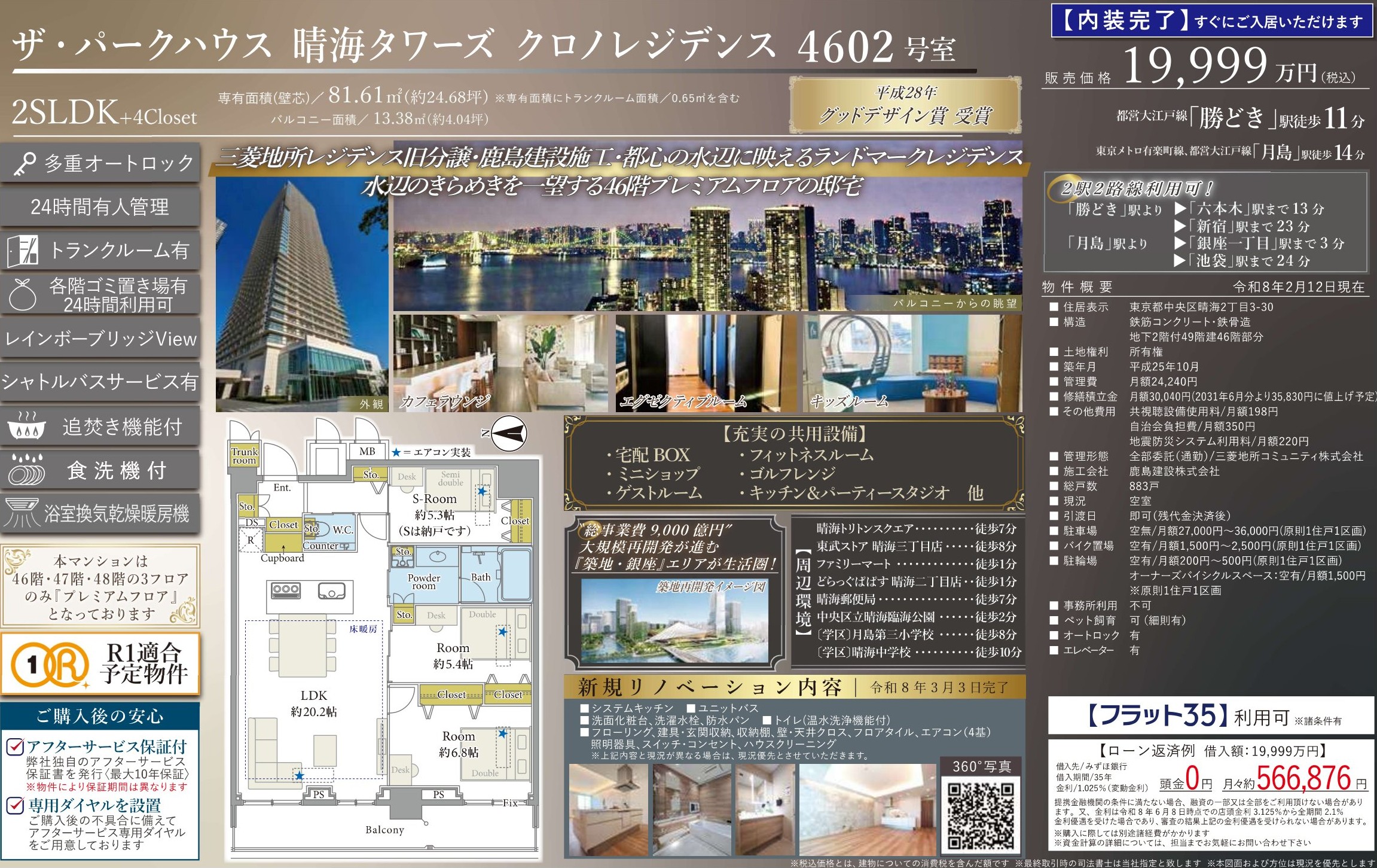 ザ・パークハウス晴海タワーズクロノレジデンス 4602号室｜19,999万円・81.61㎡｜売買マンション