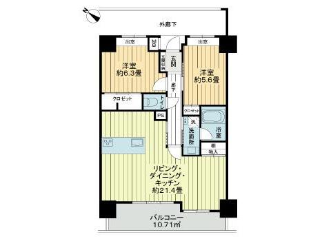 ライオンズ城岳南 802号室｜壺川駅徒歩9分｜賃料17万円｜2LDK｜70.64㎡
