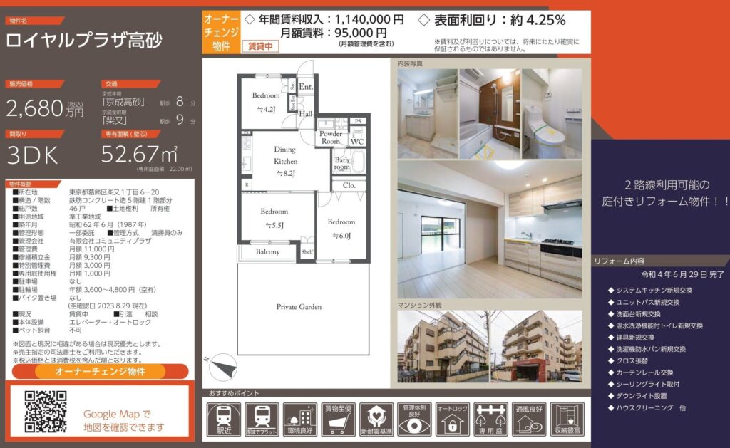 ロイヤルプラザ高砂|葛飾区柴又|2,680万円|参考利回り4.25%|オーナーチェンジ物件
