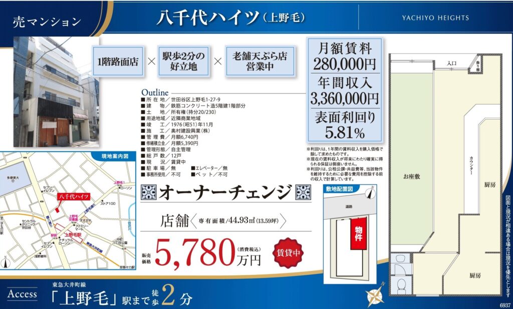 八千代ハイツ｜上野毛駅徒歩2分｜5,780万円｜参考利回り5.81％｜オーナーチェンジ物件