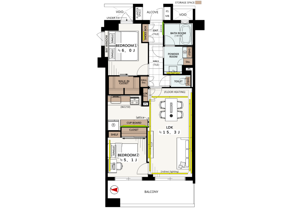 新宿7丁目ハイライズ｜東新宿駅徒歩2分｜11,980万円｜2LDK｜62.24㎡｜売買マンション