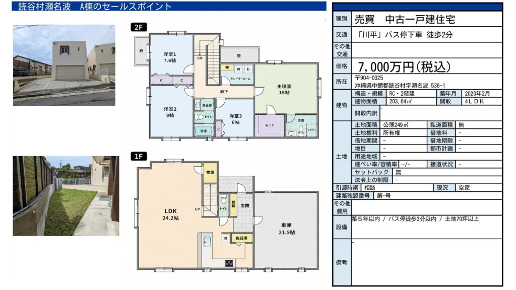 読谷村瀬名波の中古戸建｜7,000万円・土地249㎡・RC造2階建4LDK