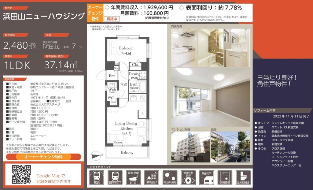 浜田山ニューハウジング|浜田山駅徒歩8分・2,480万円・表面利回り7.78%|収益物件